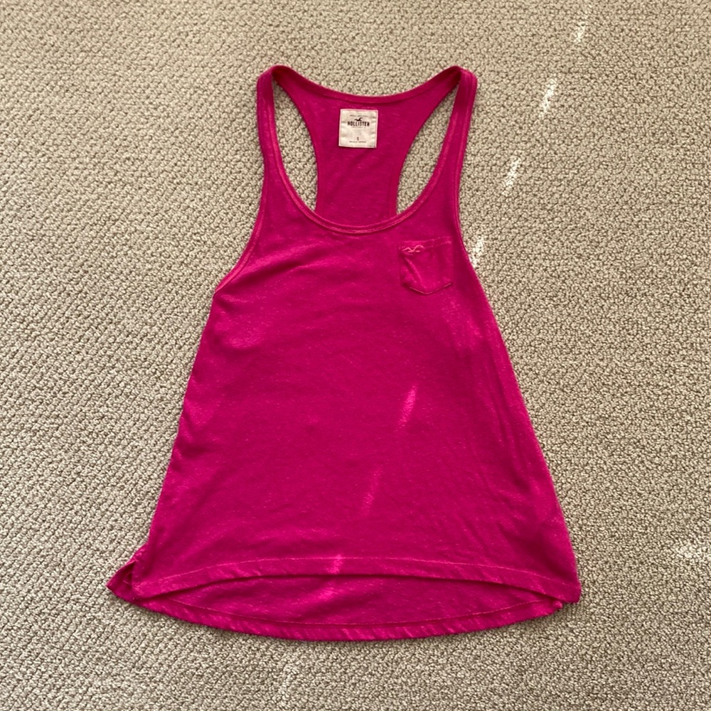 Hollister Hot Pink Pocket Muscle Tank Top Soft Casual Party Small Stretch EUC